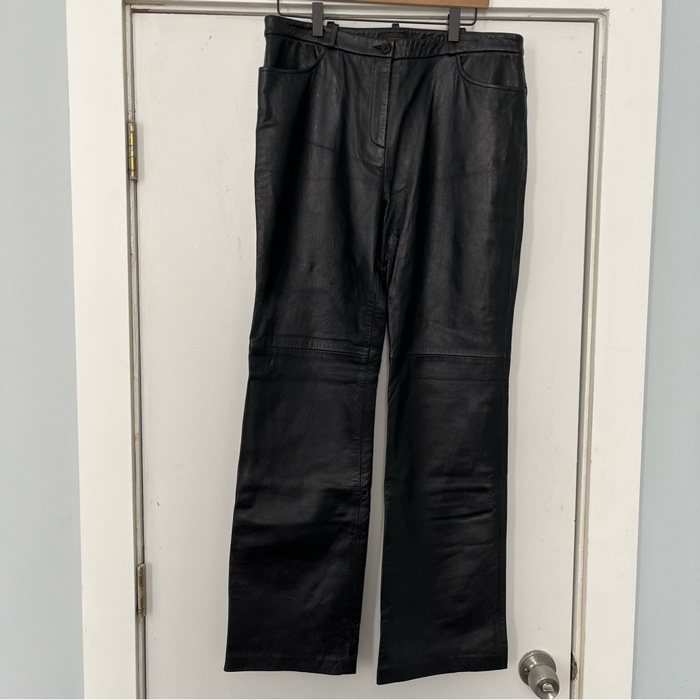 BCBGMaxAzria Black 100% Leather Pants women’s size 12 straight leg moto unused